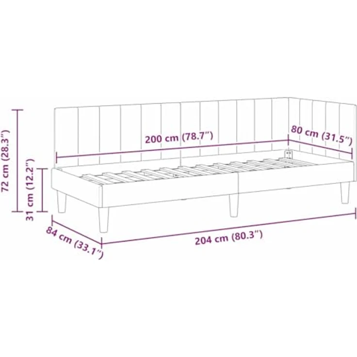 vidaXL Eckbettgestell mit Kopfteil Hellgrau 80 cm x 200 cm Samt 42016328 – Bild 3