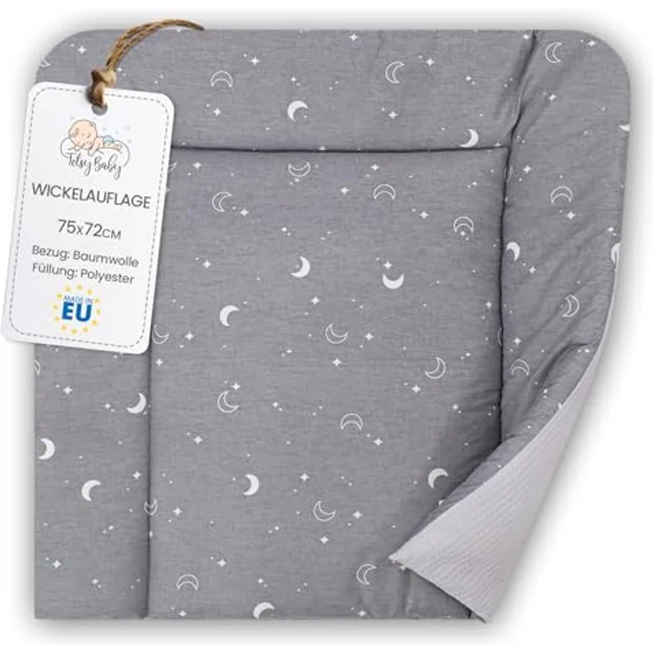 Wickelauflage Wickelunterlage aus Baumwolle 75x72 cm - Weich und waschbar Wickelunterlage für Babys Wickelmatte aus Stoff für Wickeltisch Wickelkommode oder Waschmaschine 75x72 Monde – Bild 2