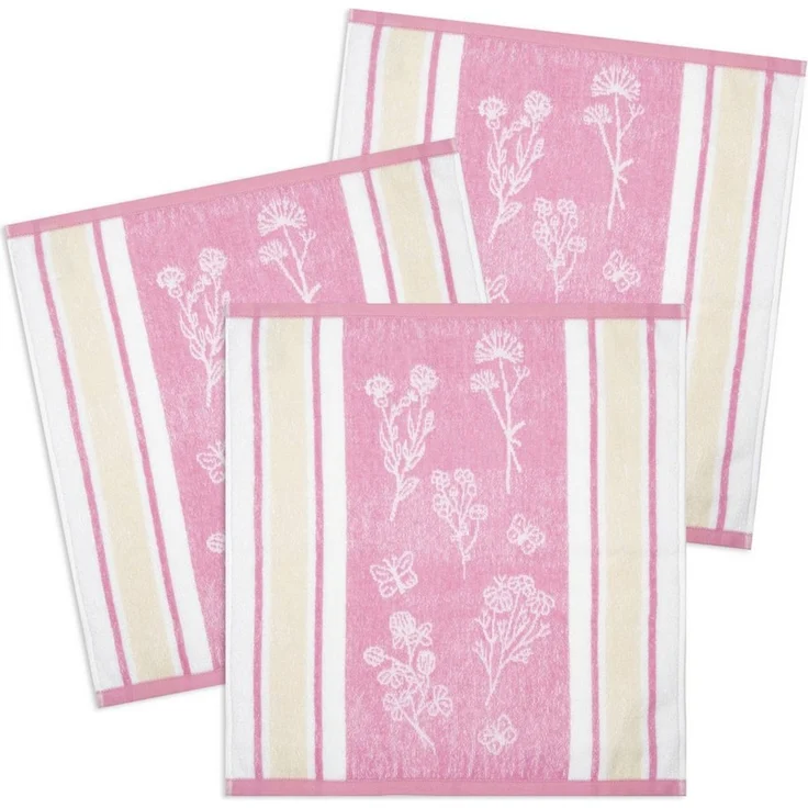 Kracht Geschirrtuch Wildblumen, (Set, 3-tlg, 3-teilig), 3er Pack Frottee Küchenhandtücher (3 Stück) ca. 50x50cm Baumwolle – Bild 1