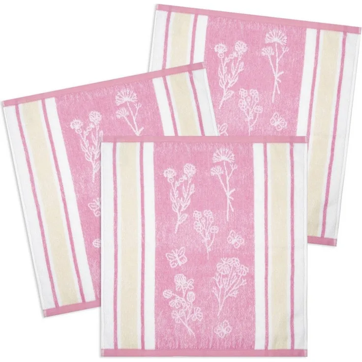 Kracht Geschirrtuch Wildblumen, (Set, 3-tlg, 3-teilig), 3er Pack Frottee Küchenhandtücher (3 Stück) ca. 50x50cm Baumwolle