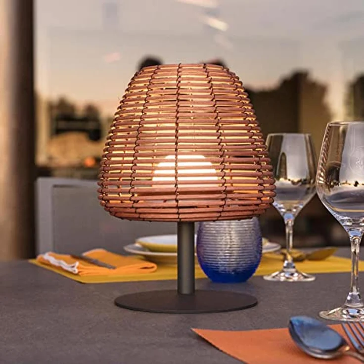 LUMISKY Bohème, kabellose LED-Nachttischlampe aus Rattan und Stahl, dimmbar, weiß, spritzwassergeschützt, 25 cm Höhe – Bild 7