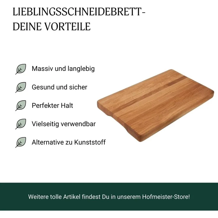 Hofmeister Schneidebrett Hofmeister Raban Schneidebrett 50 x 30 cm Küchenbrett mit Griffmulde, Eichenholz – Bild 3