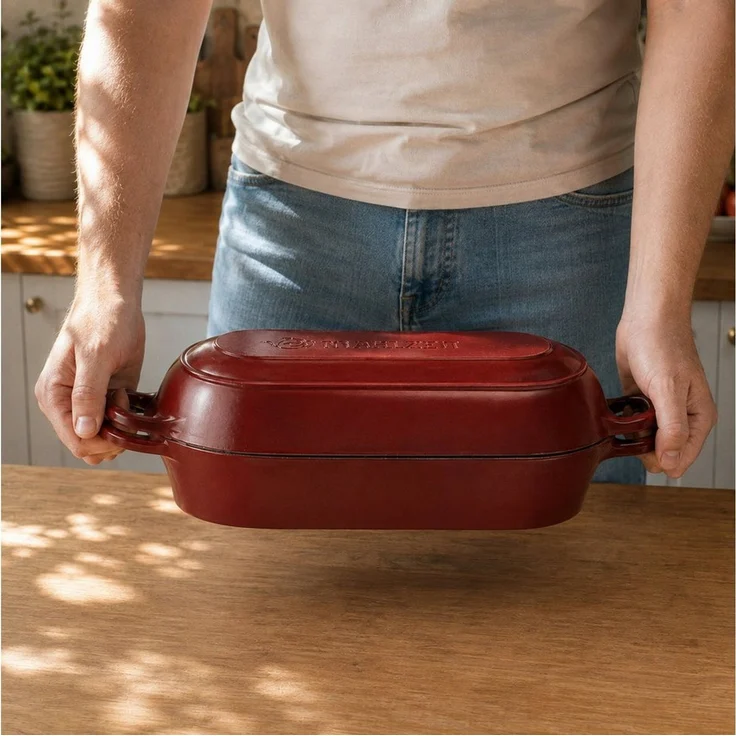 Mahlzeit Bratentopf Gusseisen Brottopf Set emailliert, 4,5 Liter, Dark Cherry, Gusseisen, Thermoresistent bis +260 °C – Bild 3