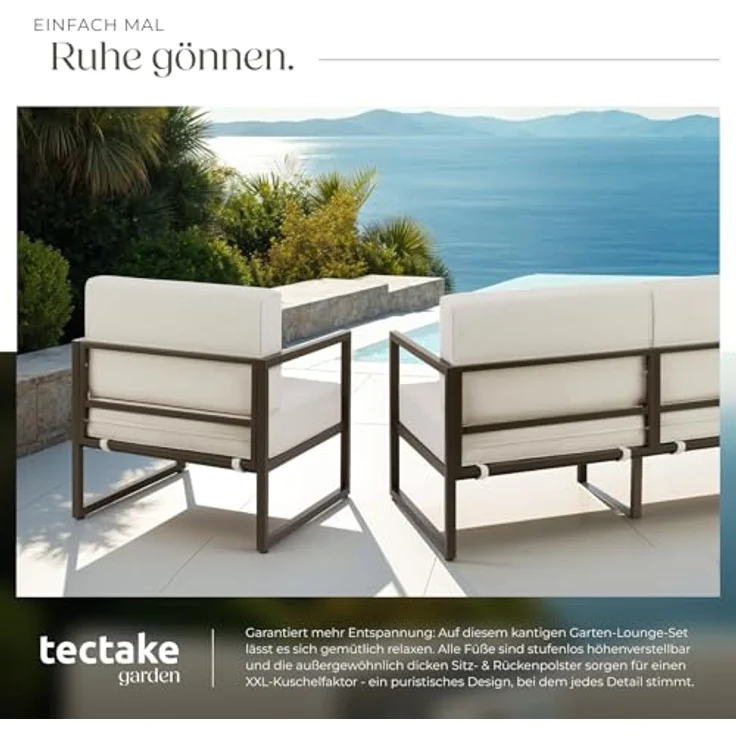 tectake® Gartenlounge Outdoor, 2X Sofa 3 Sitzer 1x Gartensessel, Relaxsessel Garten, Gartenbank, Gartenmöbel, Balkonmöbel, Terrassenmöbel, Wintergarten, Sitzecke Outdoor, Gartenlounge - 7 Sitzplätze – Bild 7