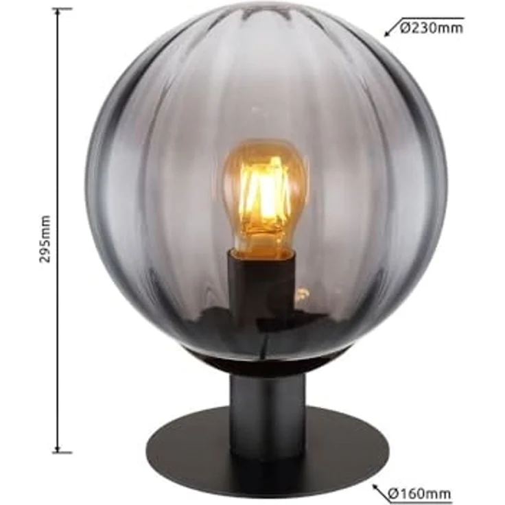 LED Tischleuchte, Metall, Schwarz-matt, Glas Rauchfarbe, D 23 cm – Bild 7