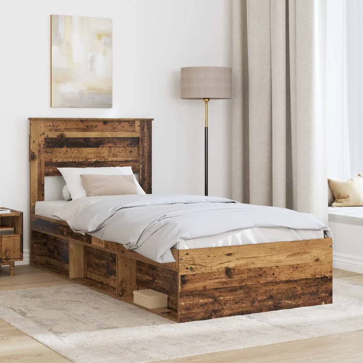 vidaXL Bettrahmen Altholz 75 x 190 cm Massives Kiefernholz 3409821 – Bild 2