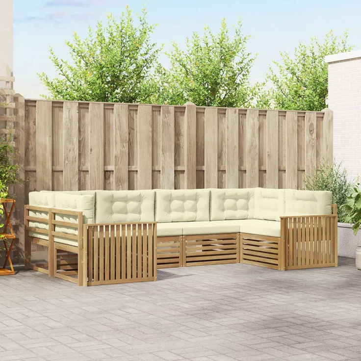 vidaXL Outdoor-Sofagarnitur 6 stk. 6-Sitzer Weiß und Creme 3391040