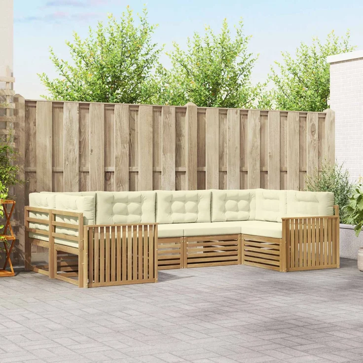 vidaXL Outdoor-Sofagarnitur 6 stk. 6-Sitzer Weiß und Creme 3391040 – Bild 1