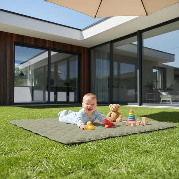 Krabbeldecke Soft-Cord wasserabweisende Sanosoft Babydecke Khaki Grün 120x120cm, Sanosoft, Öko-Tex und Made in Germany – Bild 10