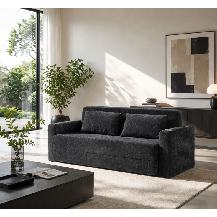 ZUBALIYA SchlafSofa mit USB - Anschluss, mit Chenille - Bezug, mit Samtbezug, mit breiten Armlehnen, mit Schaumstoffpolsterung – Bild 17