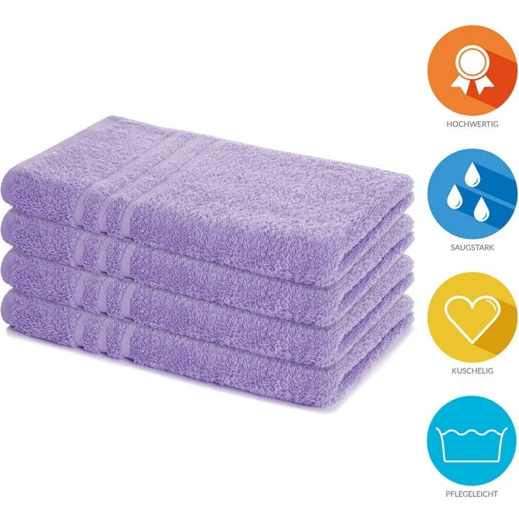 Lavea 4er Set Handtuch 50x100 cm, Frottierserie Elena, Lavendel – Bild 2