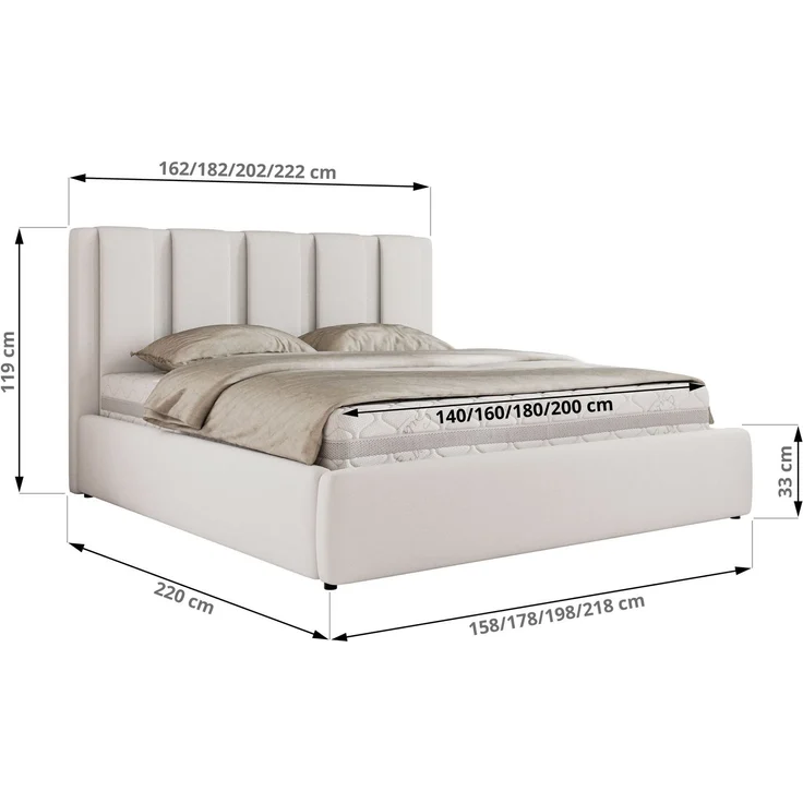 Polsterbett SAVINO CLASSIC mit Bettkasten und Lattenrost Doppelbett 180 x 200 cm mit hohem Kopfteil Stauraumbett Bett mit Gasdruckfeder - Weiß Kunstleder - Multipocket Matratze - ELORI LUX – Bild 6