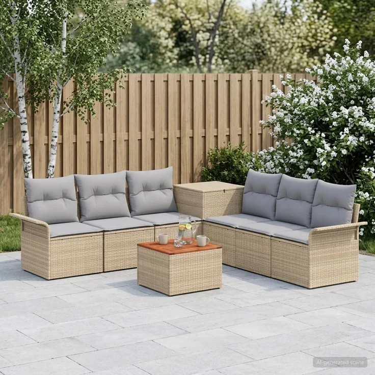 vidaXL Sofa Set 8 stk. Beige und Hellgrau Polyrattan und Stahl 3448019 – Bild 1