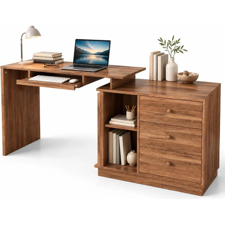 Schreibtisch aus MDF, ausziehbar mit Tastaturauszug, 110x40x75,5 cm, Walnuss – Bild 7
