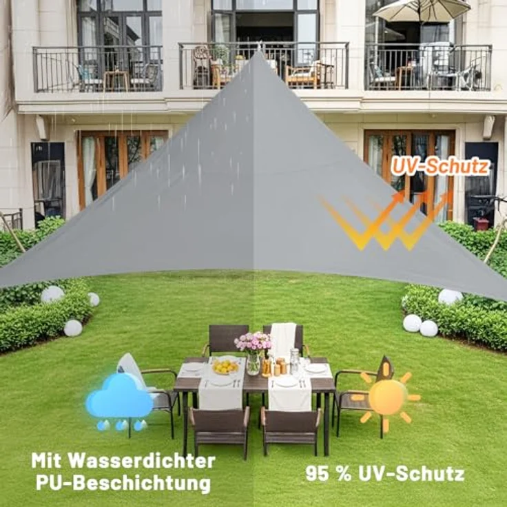 LOVE STORY Sonnensegel Wasserdicht 4 x 4 x 5. 65m Dreieckig Rechtwinklig PES Polyester Sonnenschutz Windschutz Balkon Terrasse 95% UV-Schut,für Balkon Garten,Hellgrau – Bild 4