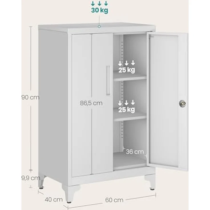 Songmics Aktenschrank, mit 2 Türen, abschließbar, Stahl mattgrau, 90 x 40 x 60 cm – Bild 4