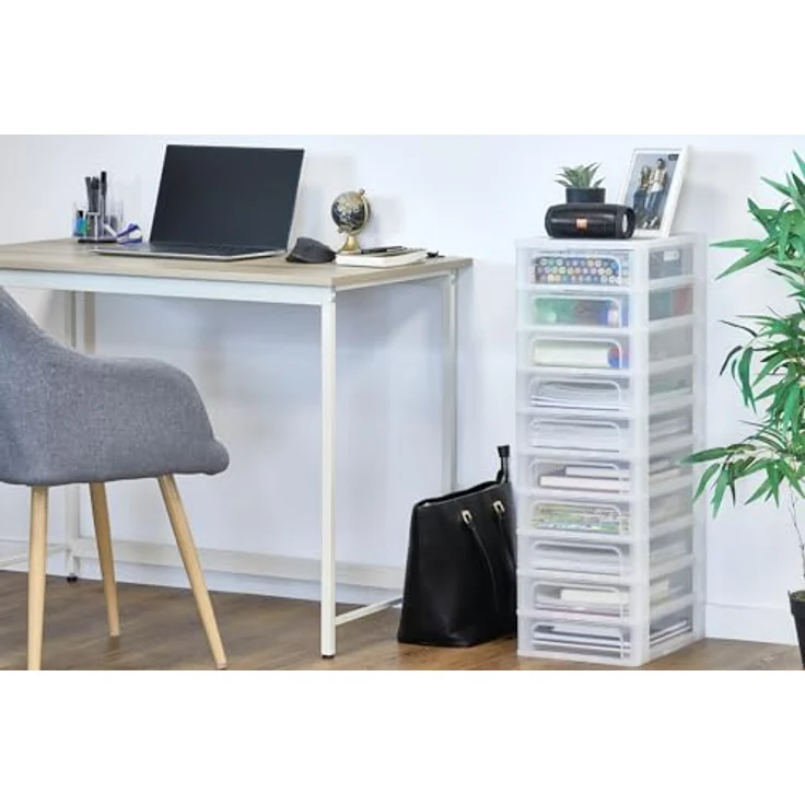 Iris Ohyama, Schubladenschrank, Schubladencontainer, 10 Schubladen mit 4 LFormat A4, durchsichtige Schubladen, Büro, Wohnzimmer - Organizer Chest OCH-2100 - Weiß – Bild 3