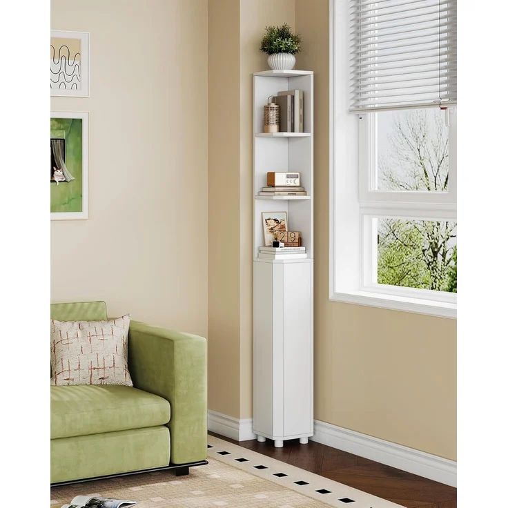Badezimmerschrank, Eckschrank Badschrank, Toilettenschrank mit verstellbare Ablagen, 2 Seitentüren, schmales Badregal, einfache Montage, 20 x 20 x 170 cm, weiß – Bild 8