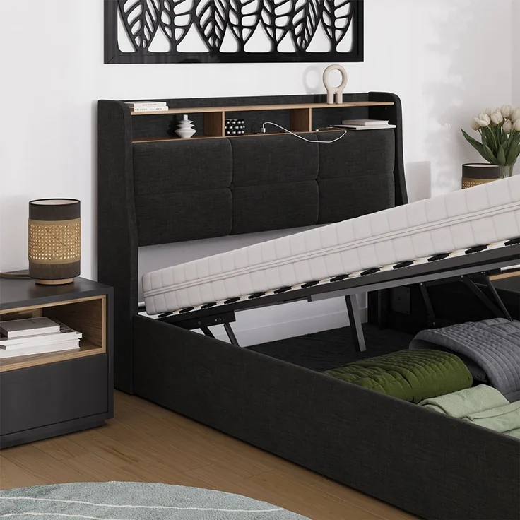 Polsterbett Christin Anthrazit/Eiche mit LED und USB-Anschluss Vitalispa – Bild 5
