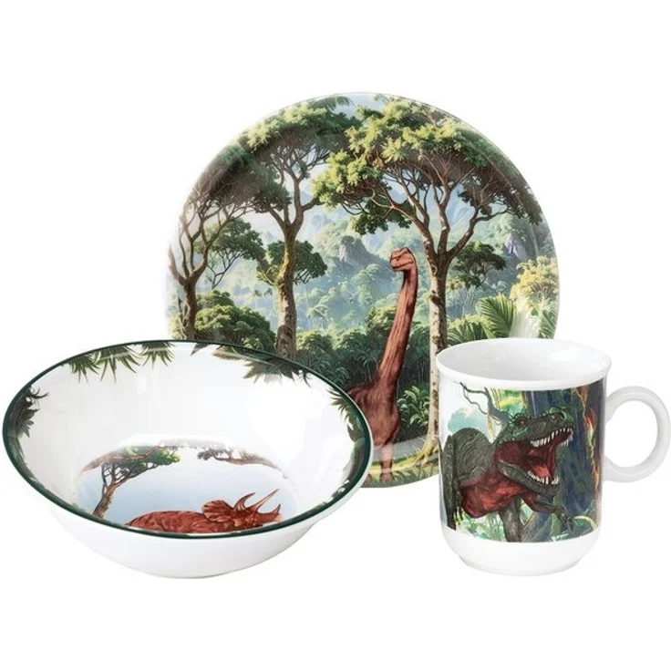 Seltmann Weiden Kombiservice Kinder-Set 3-teilig Compact Dino, Becher, Frühstücksteller, Schüssel (3-tlg), 1 Personen, Porzellan, Becher, Frühstücksteller, Schüssel, Dinosaurier – Bild 4
