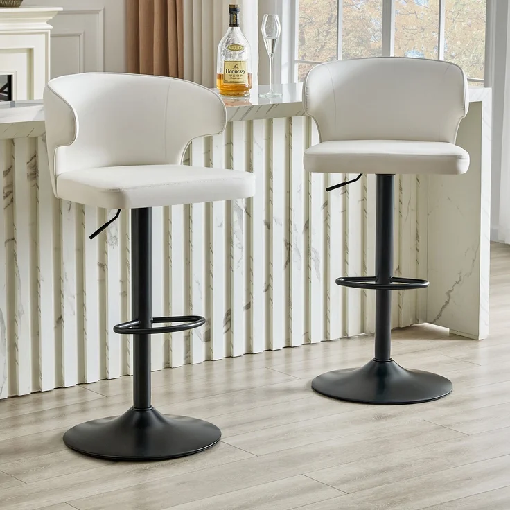 2er Set Barhocker mit Lehne Höhenverstellbar, 360° Drehbar Barstuhl mit großem Sockel & Fußstütze, Moderner Küchenhocker für Bar Küche Theke (Nur Stühle)--Weiß--110x45x49.7cm--YOUDENOVA – Bild 1
