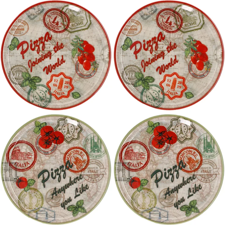 4er Set Pizzateller Moskau & Rot grün rot Ø33cm Platte XL-Teller Porzellan