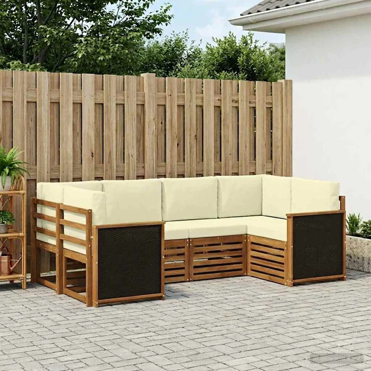 vidaXL Outdoor-Sofagarnitur 6 stk. 6-Sitzer Natur und Creme 3384761 – Bild 1
