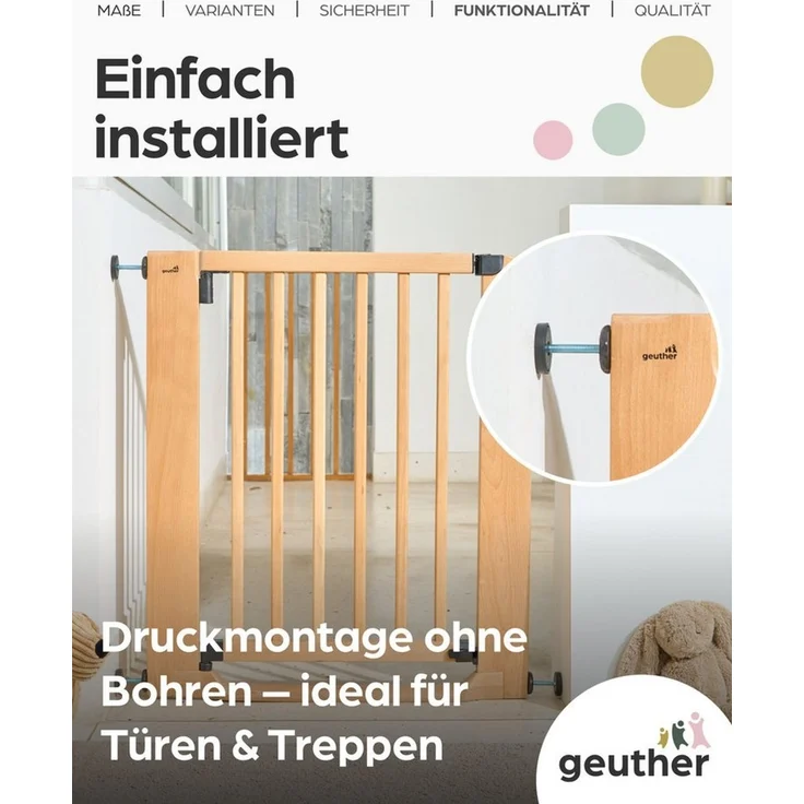 Geuther Treppenschutzgitter Easylock Flatstep Holz 71–133 cm, ohne Bohren Auto-Close flach Tritt, Treppenschutzgitter – Bild 4