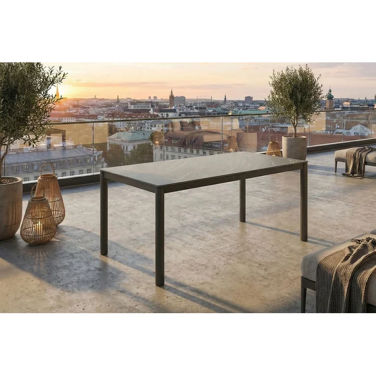 KAWOLA Gartentisch LONGA Outdoor Keramik dunkelgrau Gestell Stahl lackiert 180x90 cm – Bild 1