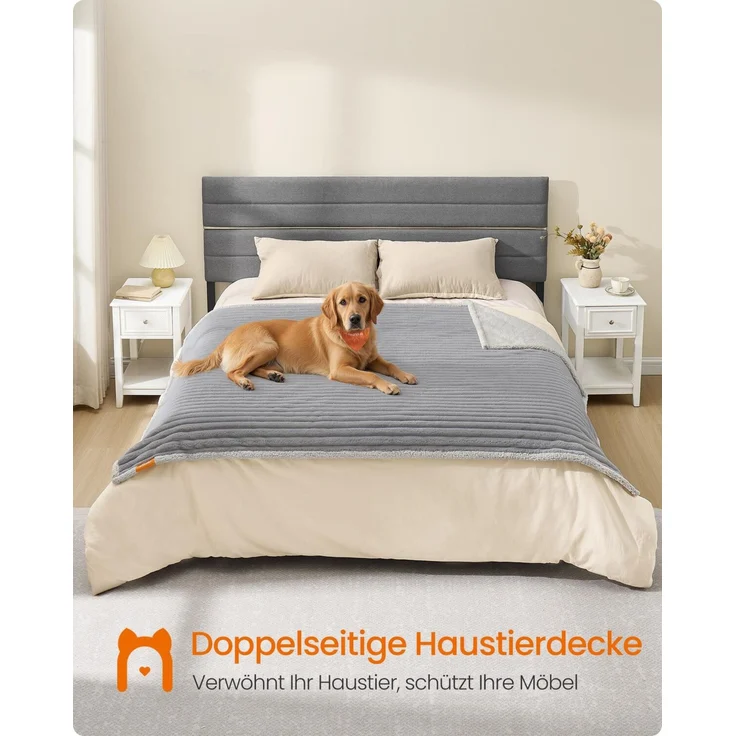 Feandrea Hundedecke, wasserdichte Decke, XXL, 203 x 152 cm, für große, extra große Hunde, beidseitig verwendbar, Hundesofa waschbar, taubengrau-hellgrau PPBDE038G01 – Bild 2