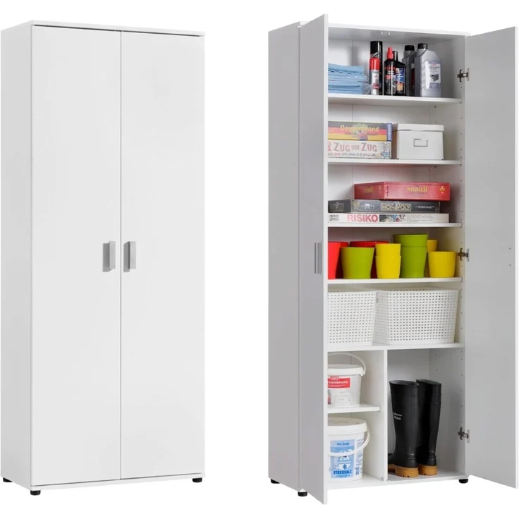 Home Collective Mehrzweckschrank 75 cm breit mit Einlegeböden 75x35x184 cm (BxTxH) Weiß (Vorratsschrank Universalschrank für Haushalt, Flur, Büro, Keller) mit 2 Türen & 6 Einlegeböden – Bild 1