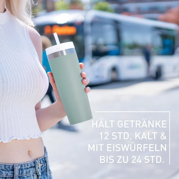 Emsa Isolierflasche Travel Mug Cool³, 3 Deckelpositionen, für gängige Autohalterungen, inkl. Strohhalm – Bild 2