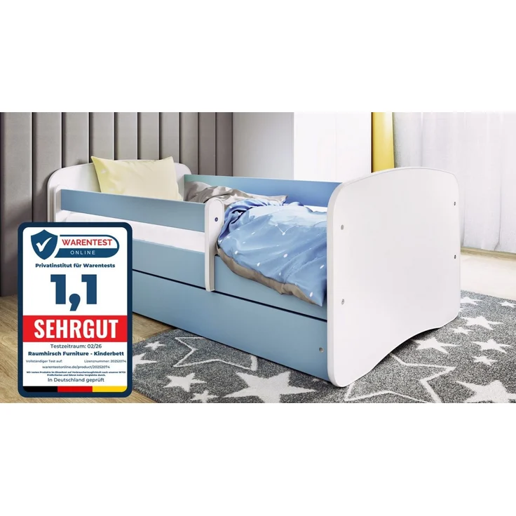 Raumhirsch Furniture Kinderbett Babydream 180x80 cm 160x80 cm 140x70 cm - Komplettset mit Schublade (Bett für Jungs & Mädchen, Einzelbett 2–12 J, mit Rausfallschutz und Lattenrost), Verschiedene Farben – Bild 1