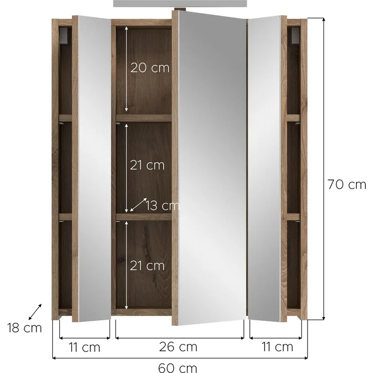 Spiegelschrank inkl. Beleuchtung (B/H/T: 60x70x18 cm) in schwarz matt und Nox Oak Nachbildung – Bild 4
