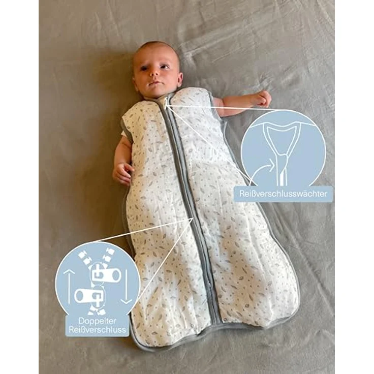 molis&co - Baby Schlafsack ärmellos - Ideal für Frühling und Herbst - Babyschlafsack 1 tog ohne Ärmel - Leicht gepolstert - Babyschlafsack Neugeborene - Premium-Musselin - Baumblättern (95 cm) – Bild 3