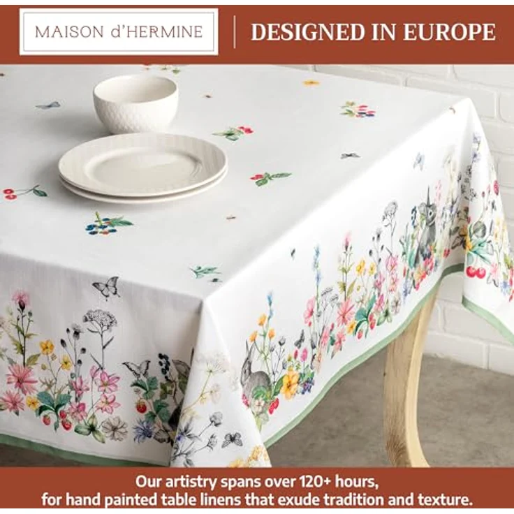 Maison d' Hermine Printemps Tischdecke, rechteckig, 100% Baumwolle, wiederverwendbar, dekorativ, für den täglichen Gebrauch, für Esszimmer, Bauernhaus, Party, Festlich und Hochzeit, Frühling, Sommer – Bild 2