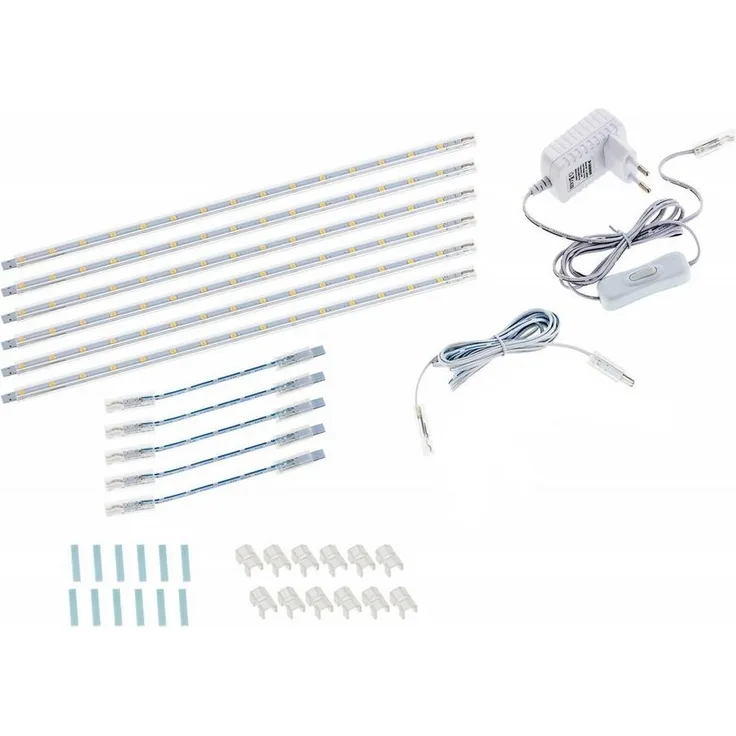SEBSON Aufbauleuchte LED Lichtleiste 30cm 12V warmweiß 6-tlg, mit Stecker und Schalter