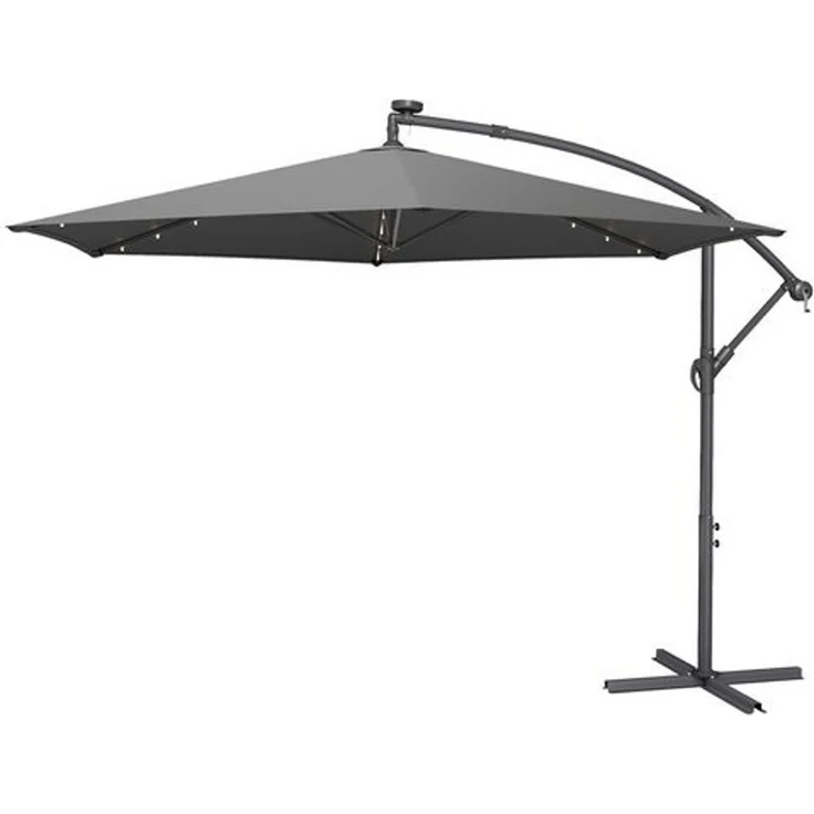 SONGMICS Ampelschirm 350 cm, mit Beleuchtung, UV-Schutz UPF 50+, Sonnenschirm mit Ständer, für Garten Terrasse, Kurbel, grau – Bild 2