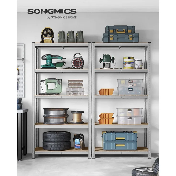 Songmics Schwerlastregale mit 5 Ablagen, Stahl / MDF, Silber, 200 x 50 x 100 cm