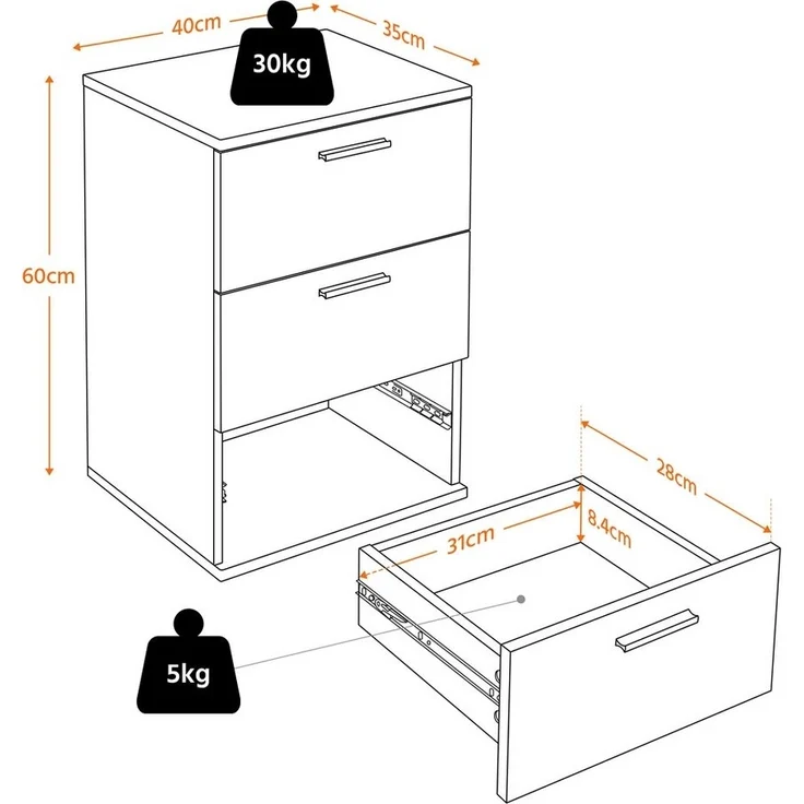 Yaheetech Nachttisch (1-St), Nachtschrank mit 3 Schubladen, 40 x 35 x 60,5 cm – Bild 3