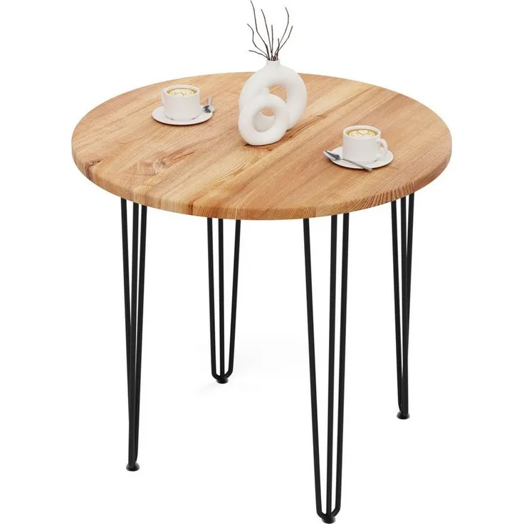 LAMO Manufaktur Esstisch Tisch rund 80 cm Stärke: 28mm, Farbe: Dunkel, Beine: Schwarz (1 Tisch), Holztisch rund, Esstisch für 2 Personen Runder Tisch für Küche