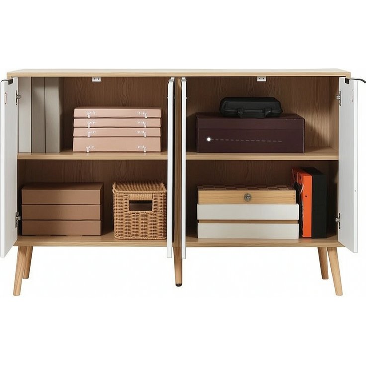 DESVIAE Sideboard Weiß aus Spanplatte – 120x77,4x35 cm – Schublade, verstellbare Einlegeböden – Bild 6