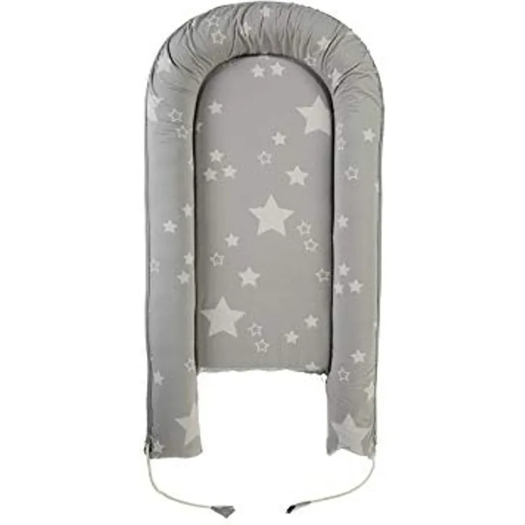 Bio Babynest Nestchen 100% Bio-Baumwolle (kbA), Kapok und Naturkautschuk, Maße 105x55 cm, Sterne Grau