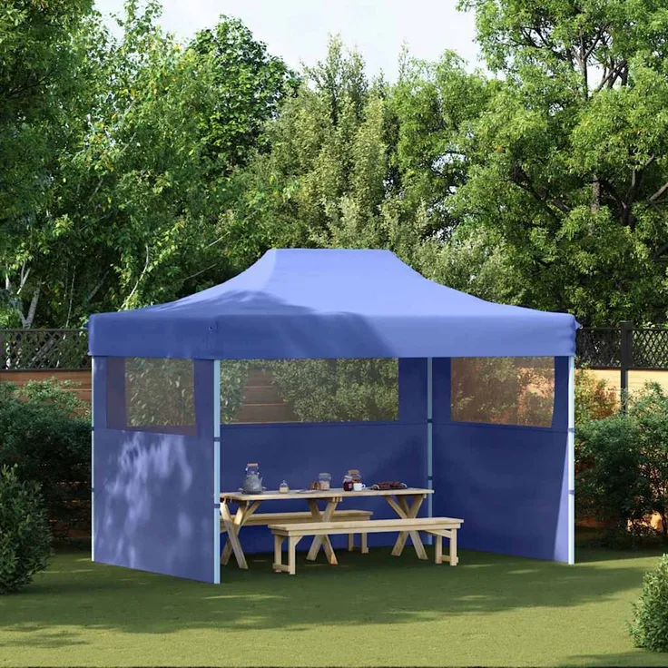 Profi-Partyzelt Faltbar, Gartenzelt mit 3 Seitenwänden 3x4m Stahl Blau