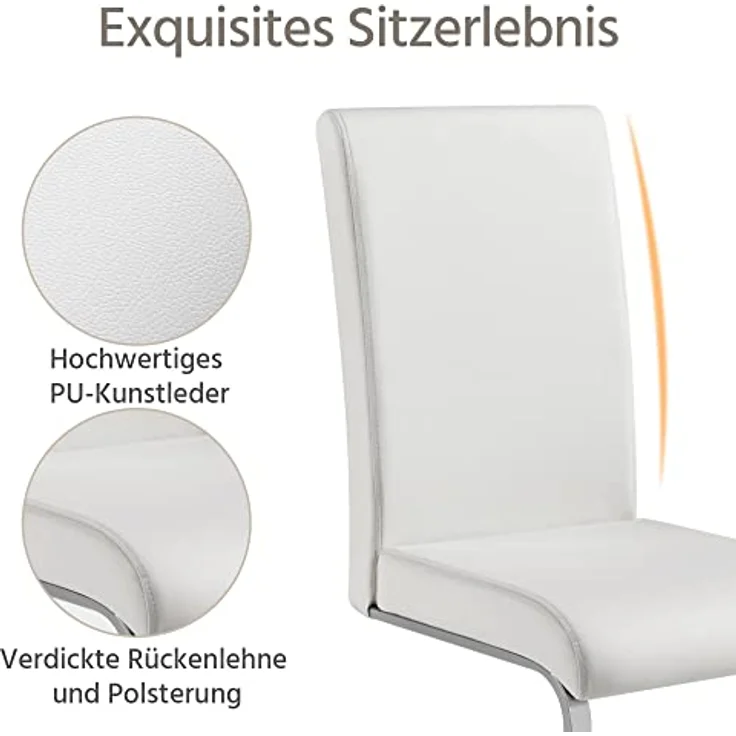 Yaheetech 2er Set Esszimmerstühle Küchenstuhl Schwingstuhl Essgruppe, mit hoher Rückenlehne, bequem gepolstert, Edelstahl und Kunstleder, Weiß – Bild 6