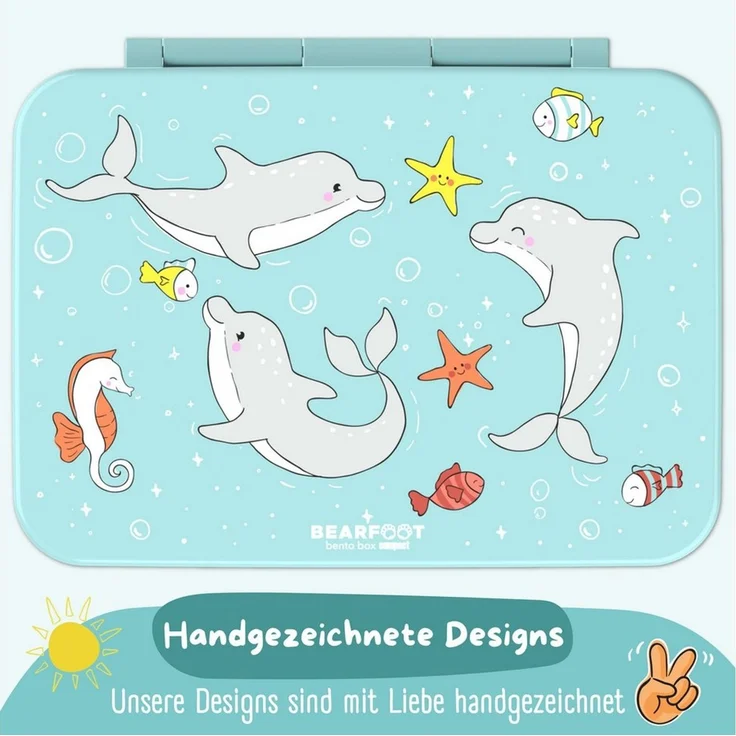 BEARFOOT Bento Box COMPACT Kinder Brotdose (Delfin-mint, 950 ml) | BPA-frei, auslaufsichere Lunchbox mit Fächern, für Schule & Kindergarten, für Mädchen & Jungen, leicht & kompakt – Bild 4