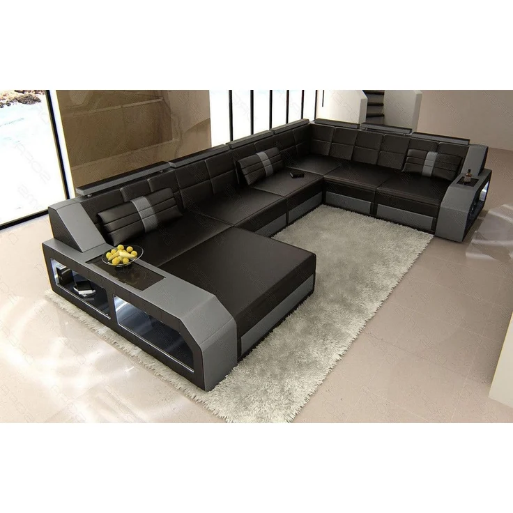 XXL Leder Wohnlandschaft Matera - Ledermix - schwarz-grau - Links – Bild 2