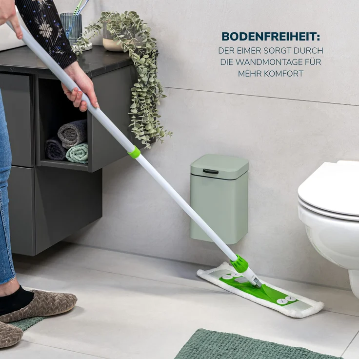 bremermann eckiger Wand-Kosmetikeimer 3 Liter inkl. Wandhalterung zum Kleben oder Bohren, salbeigrün – Bild 4