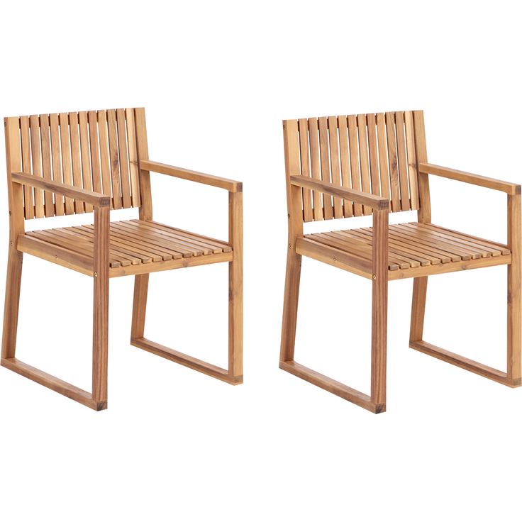 Beliani 'SASSARI II' Gartenstuhl 2er Set, Akazienholz Heller Holzfarbton