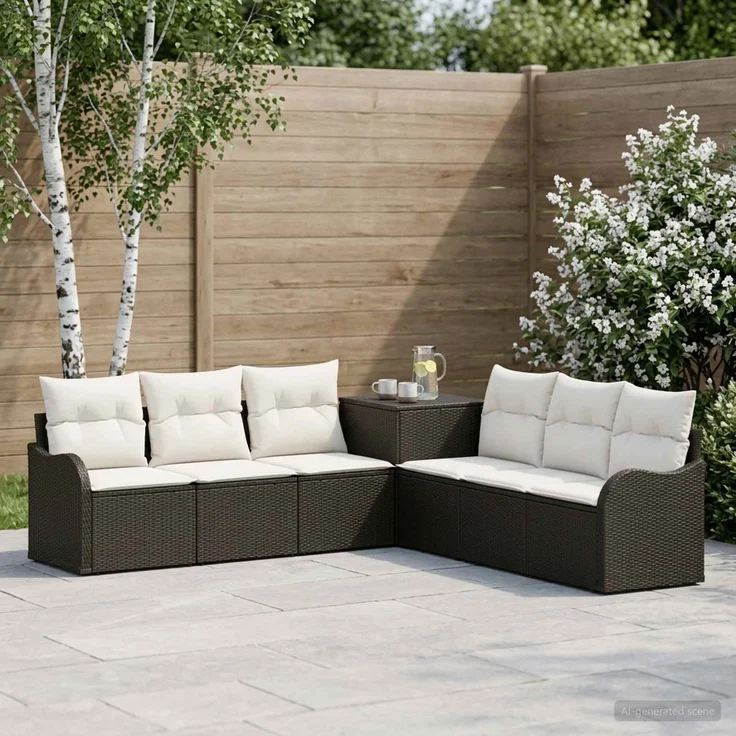 vidaXL Sofa Set 7 stk. Schwarz und Cremeweiß Polyrattan und Stahl 3448675 – Bild 1